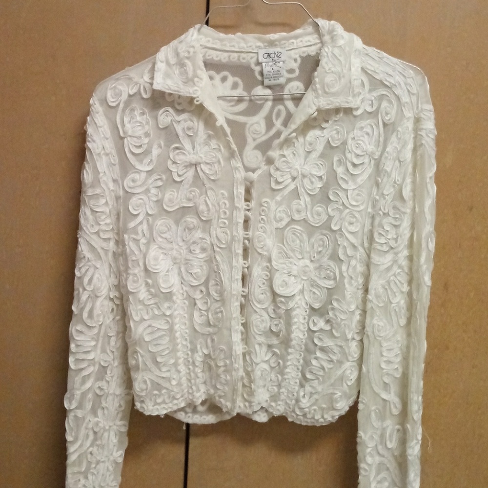 Cache Beaded Lace Cropped Top